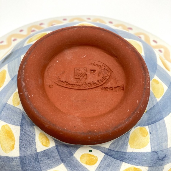 Mackenzie-Childs VTG 12” Bowl Aaslmeer with Tulips & Geometric CrisscrossPattern - Picture 4 of 7
